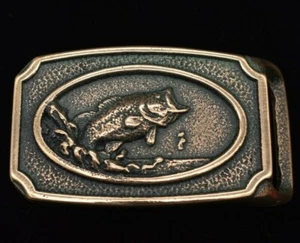 Rare Tech Ether Guild "Large Mouth Bass" Solid Brass Vintage Belt Buckle - Picture 1 of 3