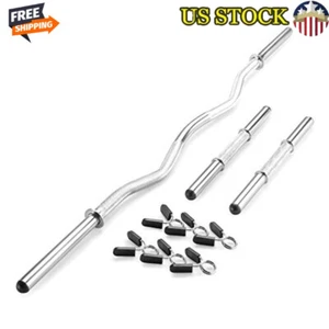 47" Chrome Steel Curl Bar & Dumbbell Handle Set W/ Spring Collars Complete Set - Picture 1 of 6