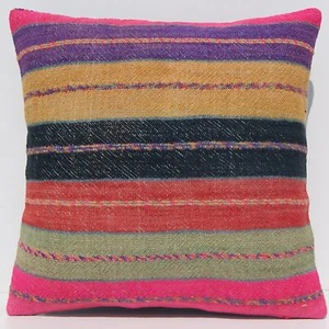 16"x16" EURO PILLOW SHAM TURKISH WOOL PINK SQUARE KILIM HAND WOVEN AREA RUGS 20+ - Picture 1 of 3