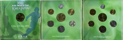 Korea South 2001 2002 Japan FIFA World Soccer Cup 7 Coins Mint Set Green Folder - Image 1 of 4