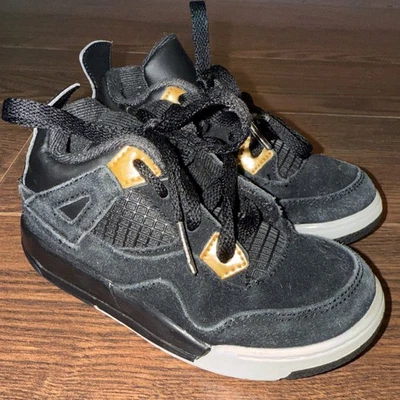 Nike Air Jordan 4 IV Zapatos Retro Niño Pequeño 9C Negro Metálico Dorado Gamuza 308500-032 Foto 1 de 4