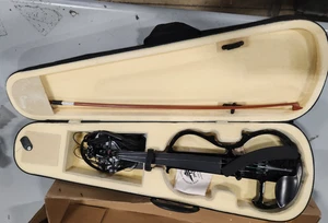 Neu 4/4 elektrische Violine leise Student Praxis Ebenholz Beschläge Koffer Bogen schön - Bild 1 von 9