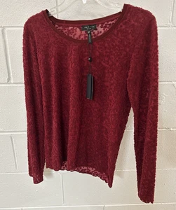 Rag & Bone Collier Textured Jacquard Long-Sleeve Top Size M Deep Berry NWT $150 - Picture 1 of 9