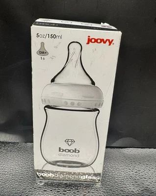 New Joovy Boob Diamond Glass Baby Bottle 5oz/150ml 0M+ Single Hole Nipple - Image 1 of 4