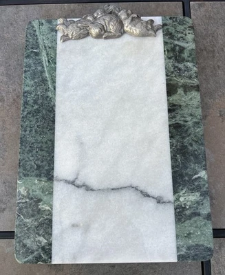 "Tabla de cortar o queso de mármol blanco y verde Arthur Court Designs Bunnies, 11""" Foto 1 de 3