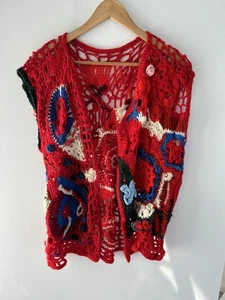 Handmade Knit Crochet Vest Cardigan Handmade M L Grandmacore Cottagecore Country - Picture 1 of 10