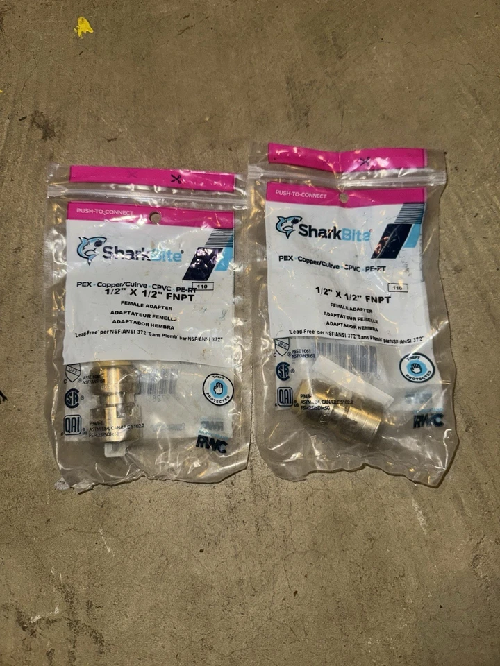 Lot of 2 SharkBite 1/2” x 1/2” FNPT Female Adapter Brass Push-to-Connect Fitting - Image 1 of 1