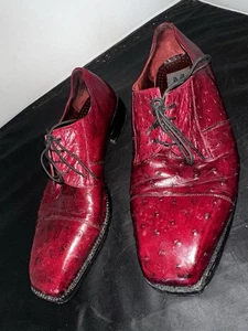 Monticelli Straußenleder Oxford-Schuhe Schnürschuhe Herren Größe 12 M Burgendy Rot - Bild 1 von 19