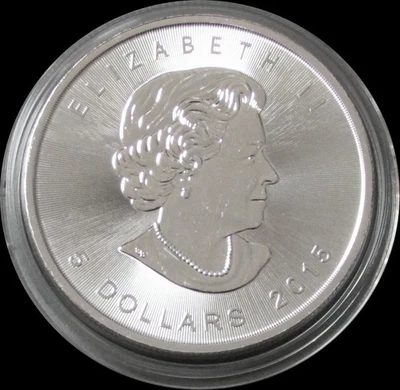2015 $5 Canadian Maple Leaf 1 oz .999 Fine Silver BU (In Capsule) ~ FREE SHIP - Image 1 of 2