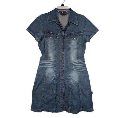 Sz 7 Vintage Rampage Denim Short Dress Button Front Short Sleeve Y2k 90s 2000s - Image 1 of 4
