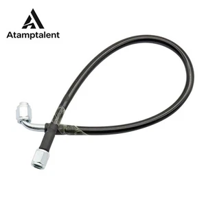 Fit Turbo Oil Feed Line 18" Black PTFE Steel Braided 4An 90 x Str. New - Picture 1 of 6