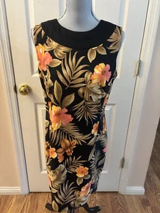 AB Studio Sheath Dress size 12 Tropical Floral Hawaiian Sleeveless Fall Colors - Picture 1 of 4