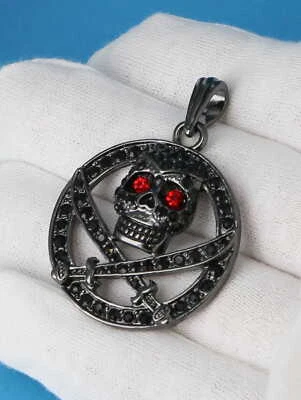 男式嘻哈头骨带剑吊坠奖章 — 第 1/4 张图片