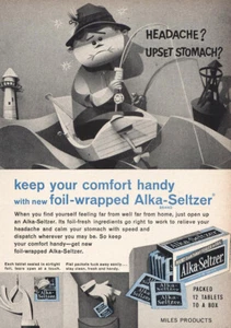1962 Alka Seltzer: Kopfschmerzen Magenverstimmung Vintage Printanzeige - Bild 1 von 1