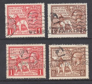 Great Britain Sc 185-186, 203-204 used. 1924 & 1925 British Empire Exhibition - Picture 1 of 2