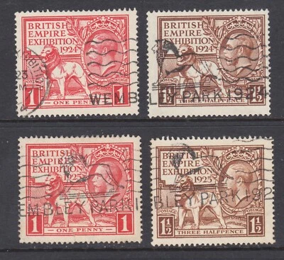 Great Britain Sc 185-186, 203-204 used. 1924 & 1925 British Empire Exhibition - Image 1 of 2
