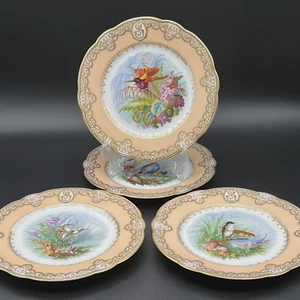 Set of 4 Antique Haviland JW Boteler Hand Painted BIRDS 8 1/4" Plates pre-1876 - Picture 1 of 24