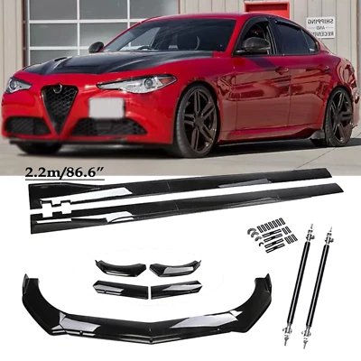 For Alfa Romeo Giulia Front Bumper Lip Splitter Body Kit Side Skirts Gloss Black Foto 1 de 4