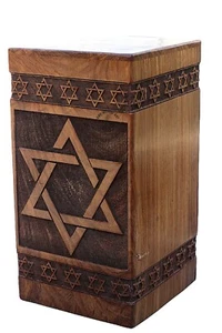 Caja Estrella de seis urnas de madera puntiagudas estrella de David para cenizas humanas macho hembra - Imagen 1 de 7