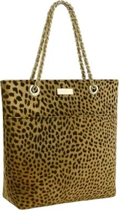 Women's Leopard Print Faux Suede Shoulder Bag Tote with Gold Chain and Zipper - Picture 1 of 7