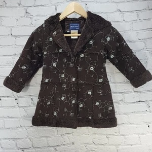 Rothschild Coat Girls Sz 4 Brown Faux Suede Embroidered Sherpa Lined - Picture 1 of 7