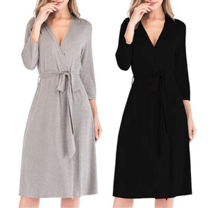 Women's Short Robe Kimono Soft Bathrobe Sleepwear Loungewear Homewear Nightgown - Picture 1 of 11