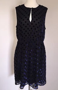 J.CREW SILK VELVET POLKA DOT DRESS 14 BLACK NAVY PARTY F9829 NEW - Picture 1 of 11