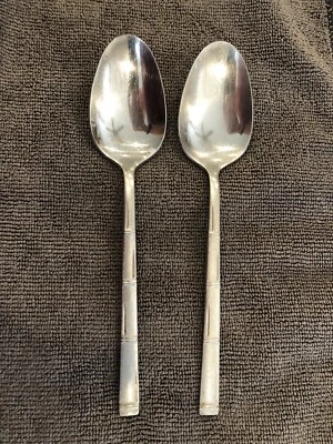 2 Soup Place Spoons 7 1/4 Noritake Oriental Melody Bamboo Stainless Steel - Image 1 of 3