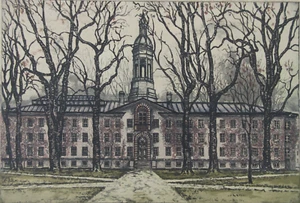 SUPERB antique COLORED ETCHING PRINT PRINCETON UNIVERSITY by R ROSE KAPPEL GOULD - Bild 1 von 18