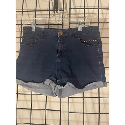 Denim Shorts Cuffed Dark Wash Studded Pockets Casual Summer Size 6 - Image 1 of 4