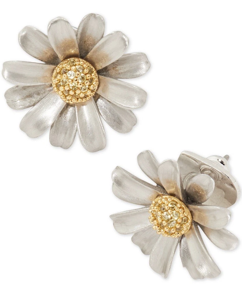 Kate Spade Into The Bloom Flower Stud Earrings Silver Tone 5/8" Q2