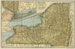 New York State Karte: Authentisch 1907 (datiert) Grafschaften Städte Topographie Eisenbahnen - Bild 1 von 2