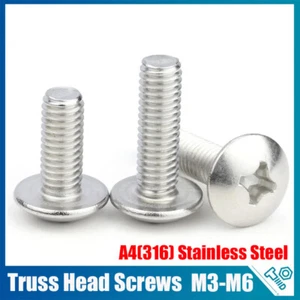 Phillips Pan Truss Head Machine Screws Bolt A4(316) Stainless Steel M3 M4 M5 M6 - Picture 1 of 60