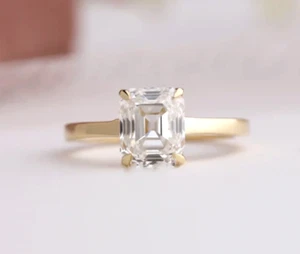 Old Mine Cut IGI GIA Lab Grown Diamond Ring 1.50 Ct Emerald Cut 14K Yellow Gold - Picture 1 of 10