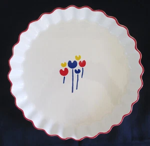 Riva Designs Tulips Quiche Flan Dish Red Trim Japan - Bild 1 von 7