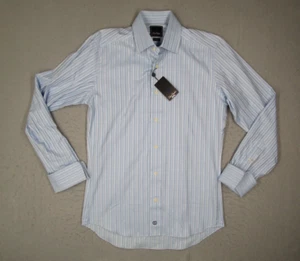 David Donahue Dress Shirt Men 15 32 Blue Trim Fit Button Up Dobby French Cuffs - Picture 1 of 10