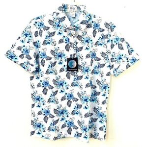 New Leon Levin Polo Shirt Short Sleeve Blue Floral and Leaves Multiple Sizes