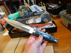 BOKER MAGNUM 11" SAFARI MATE BOWIE KNIFE 440 BLADE SILVER WOOD HANDLE LEA SHEATH - Picture 1 of 18