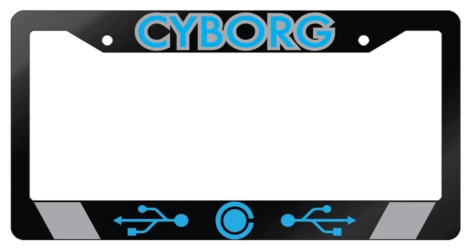 Cyborg LIGHT BLUE Glossy Black Plastic License Plate Frame DC Foto 1 de 1