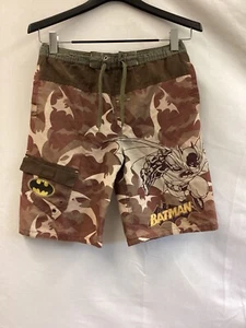 Batman Brown Camo pocket Swim Trunks Lightweight Drawstring waist boys sz 10/12 - Picture 1 of 13