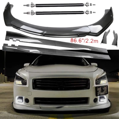 For Nissan Maxima ST Carbon Fiber Front Bumper Lip Spoiler 86.6" Side Skirt Kit Foto 1 de 4