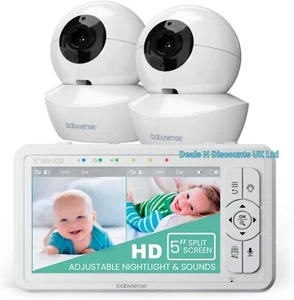 Babysense HD S2 Baby Monitor, 5” Split-Screen, 2 Cam, Secure FHSS, Night Vision - Picture 1 of 9