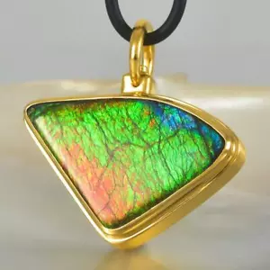 18K Oro Vermiglio Sterling Ciondolo Raro Ammolite Ammoniti & Diamante 15.67 G - Foto 1 di 12