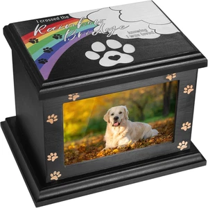 Large Wooden Pet Memorial Urn w/ Photo Frame Keepsake Box for Ashes or Burial - Picture 1 of 6