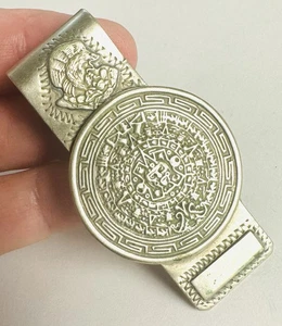 VTG Mexican Calendar Snake Eagle Sun Mexico Alpaca Silver Tone Manly Money Clip - Picture 1 of 5