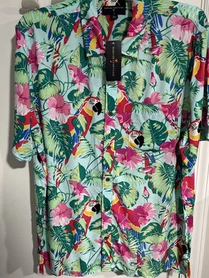 Camisa Margaritaville Para Hombre Grande Manga Corta Botón Rosa Loro - Nueva Con Etiquetas Foto 1 de 4