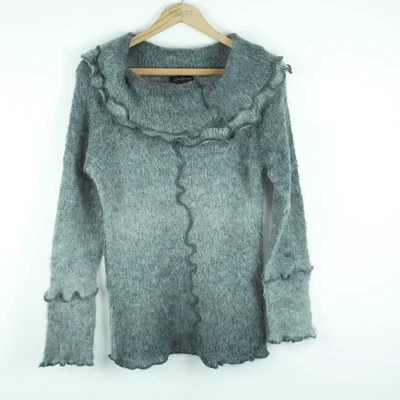 Vintage Small Sweater Y2K Cowl Neck Fairy Grunge Whimsigoth Artsy Grey Fuzzy 90s - Image 1 of 4