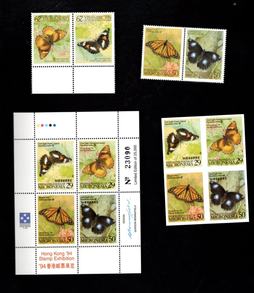 Micronesia sc#182-3 + Bloque IMPERF #190 Hoja de recuerdo (1993-4) MNH Foto 1 de 1