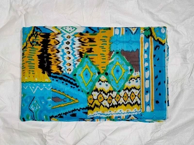 Tela india hecha a mano azul impresa Ikat confección, costura para correr 10 yardas EE. UU. Foto 1 de 4