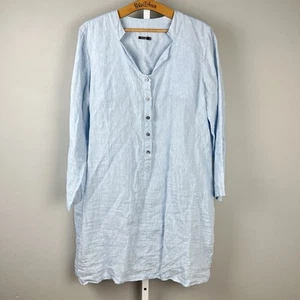 Vivid Tunic Dress Womens XXL Light Blue 100% Linen Lagenlook Minimalist Coastal - Picture 1 of 6